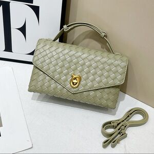 Elegant Olive Green Woven Handbag